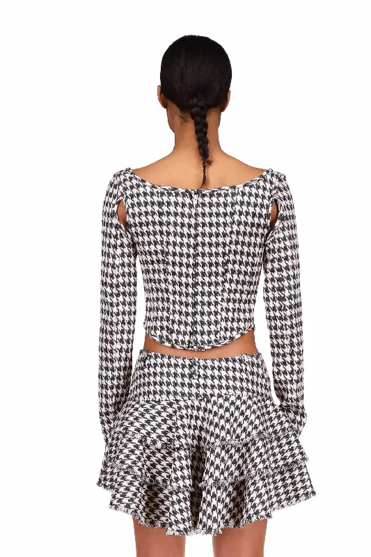 Houndstooth Stretch Wool Long Sleeve Corset