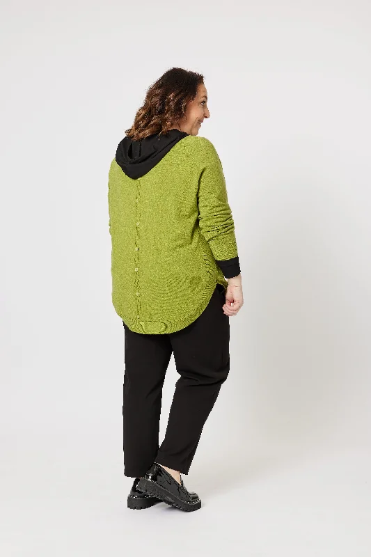 HV Pia Button Chartreuse Back Knit