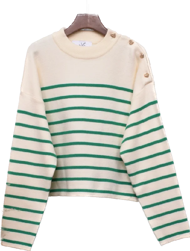 MIL Short Stripe Knit Top w Heart Buttons