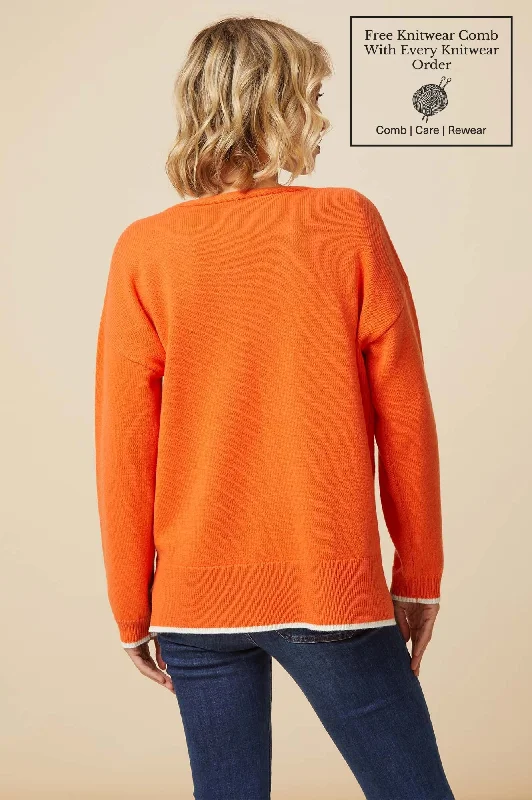 Merino Wool Relaxed V Neck Jumper | Orange