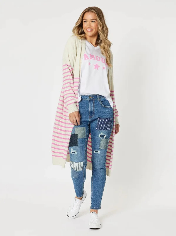 TH Bella stripe pink cardigan