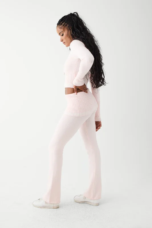 Aimee Cloud Knit Flare Pant - Rosebud Pink