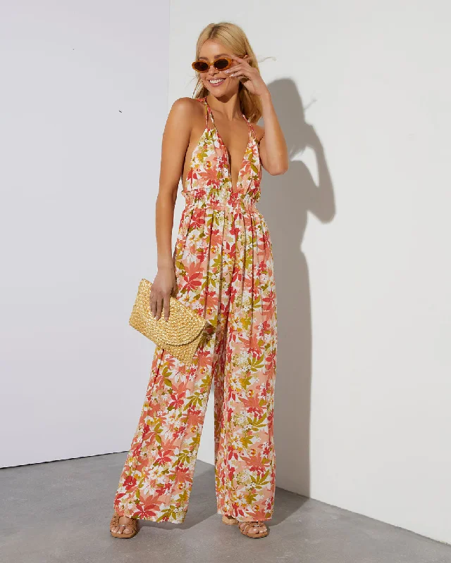 Carrie Low V-Neck Floral Jumpsuit