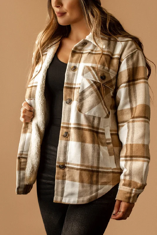 Conway Sherpa Lined Plaid Shacket (Camel + White)