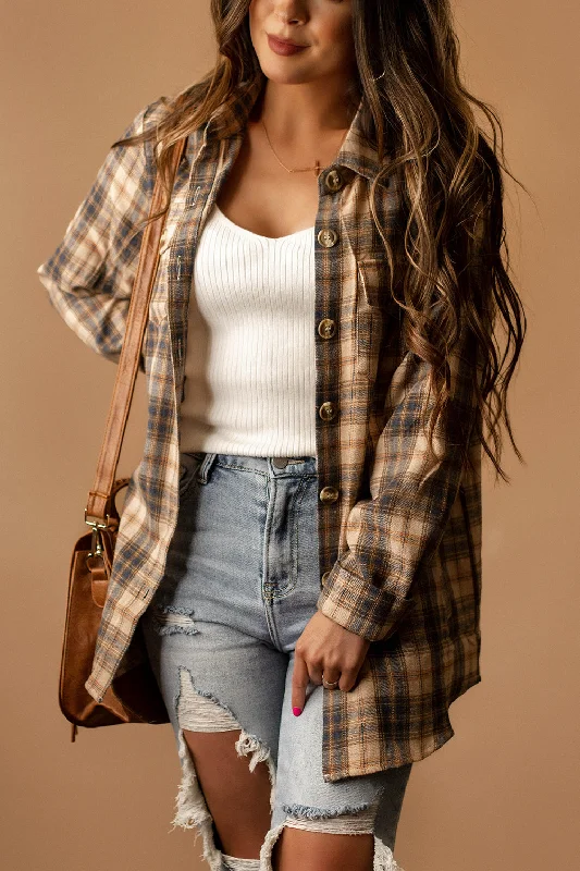 Doing Your Best Plaid Button Up (Beige)