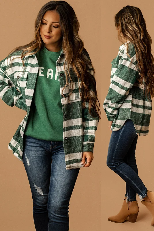 First Time Feels Plaid Shacket (Hunter Green + White)