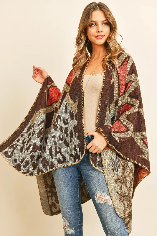 Hdf3147 - Chevron Leopard Open Front Kimono