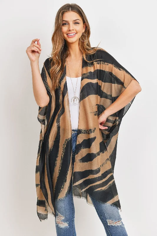 Hdf3167 - Zebra Line Print Open Front Kimono