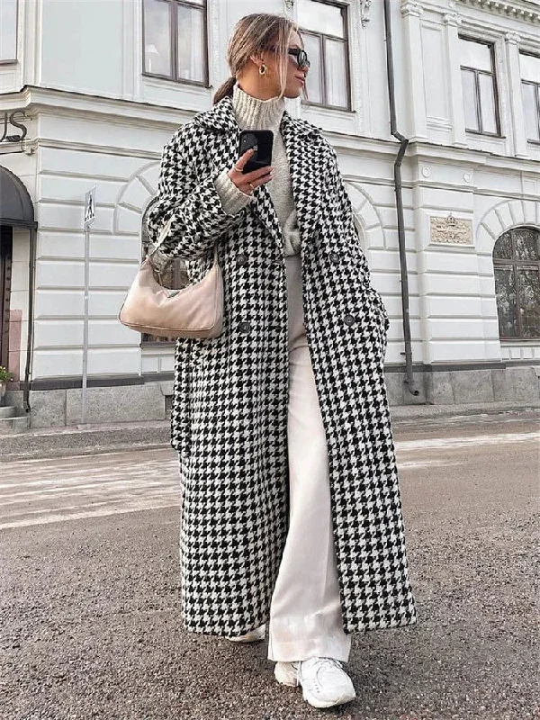 Houndstooth Autumn Fashion Slim Long Winter Street Temperament New Jacket