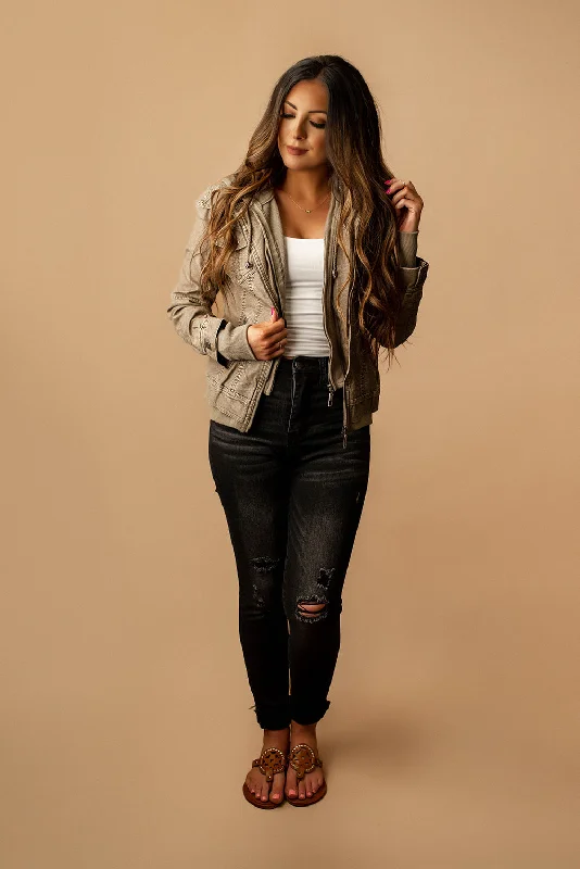 Jesse Hooded Faux Leather Jacket (Grey) | FINAL SALE