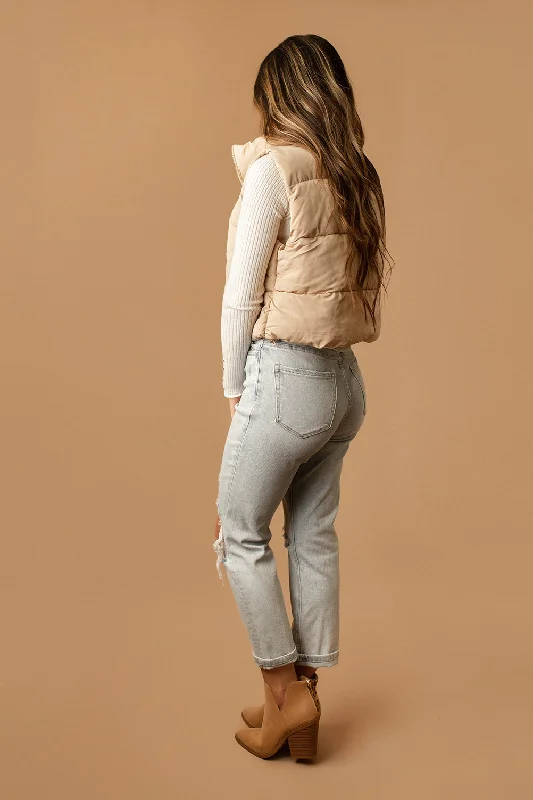 Last To Know Cropped Puffer Vest (Almond)