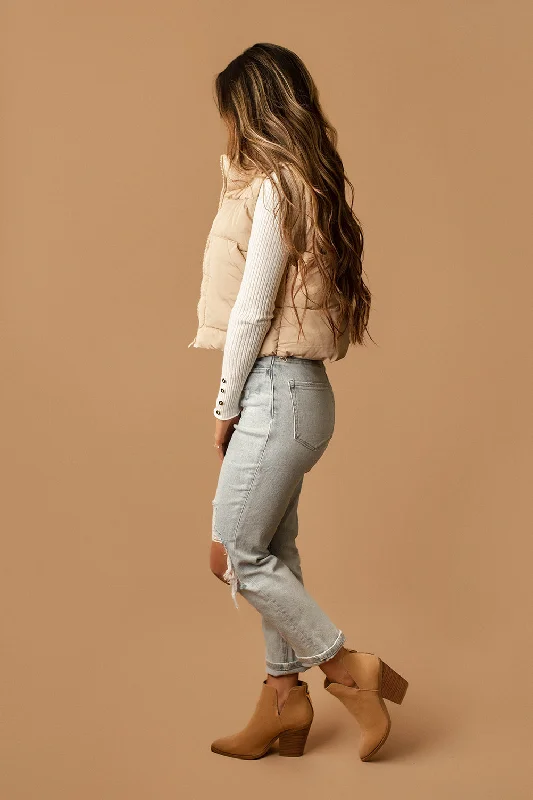 Last To Know Cropped Puffer Vest (Almond)