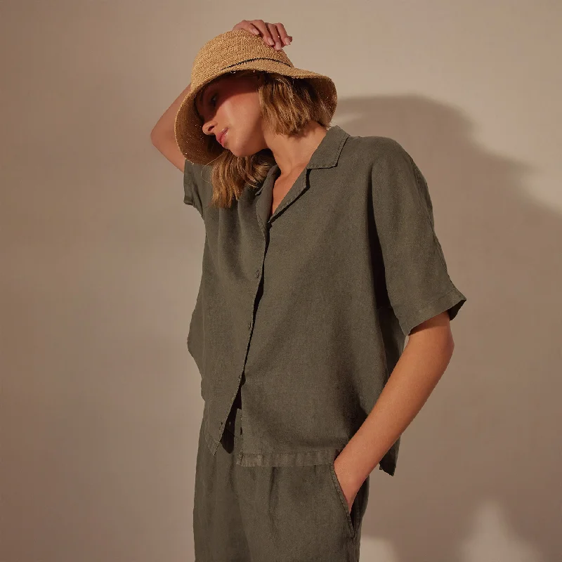 Lightweight Linen Boxy Shirt - Palm Pigment