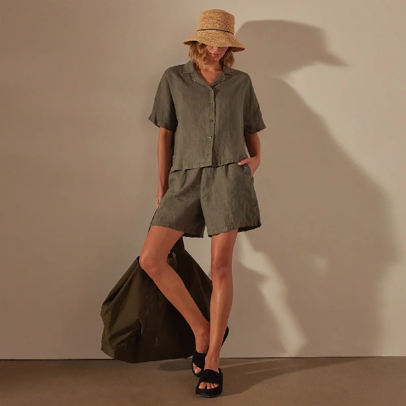 Lightweight Linen Boxy Shirt - Palm Pigment