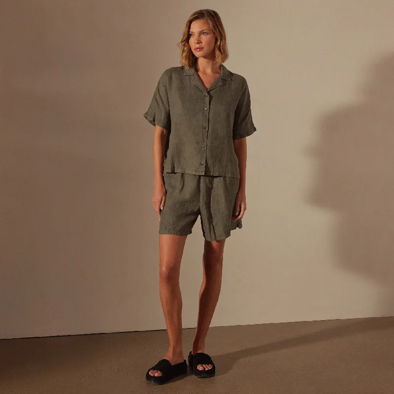 Lightweight Linen Boxy Shirt - Palm Pigment