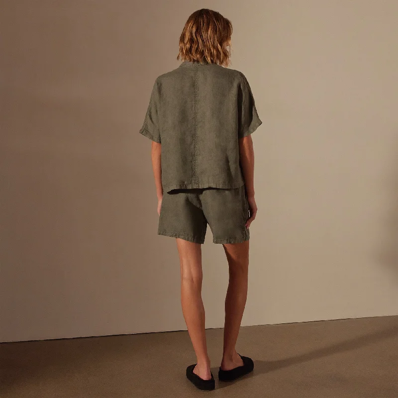 Lightweight Linen Boxy Shirt - Palm Pigment