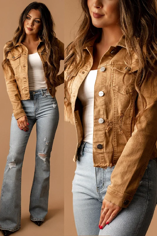 Make More Time Distressed Button Front Jacket (Camel) | FINAL SALE