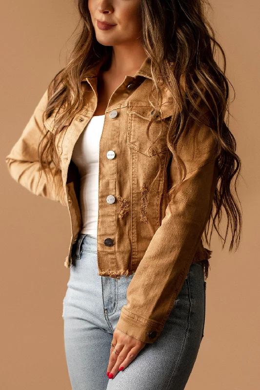 Make More Time Distressed Button Front Jacket (Camel) | FINAL SALE