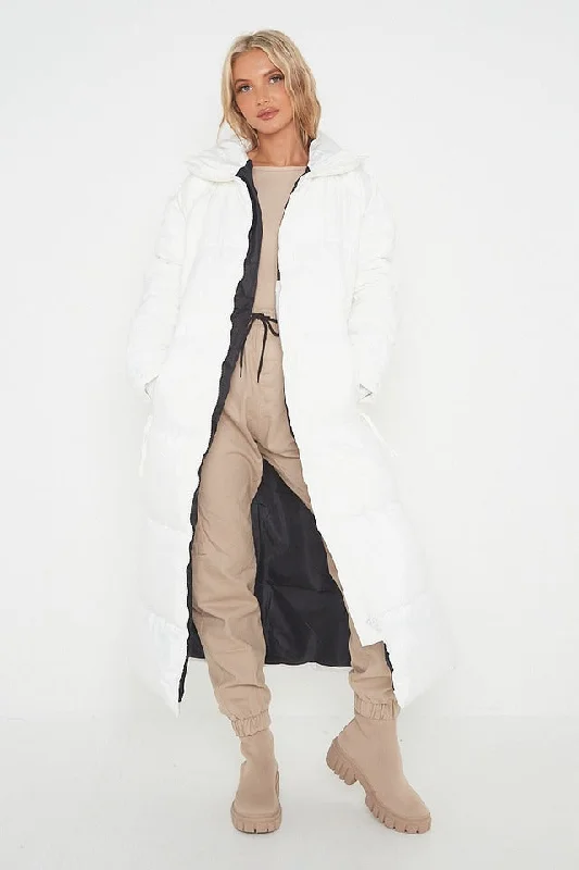 PETITE HOODED LONGLINE PUFFER JACKET-WHITE