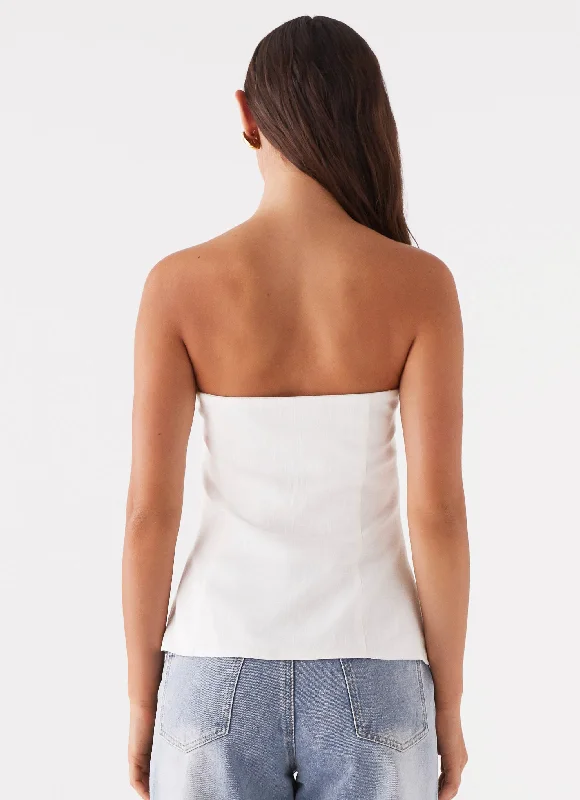 Rennie Linen Bustier Top - White