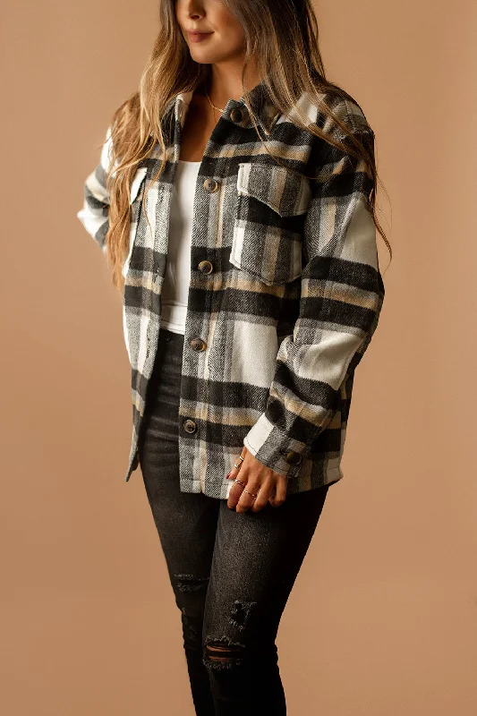 Say It All Plaid Shacket (Black + White)