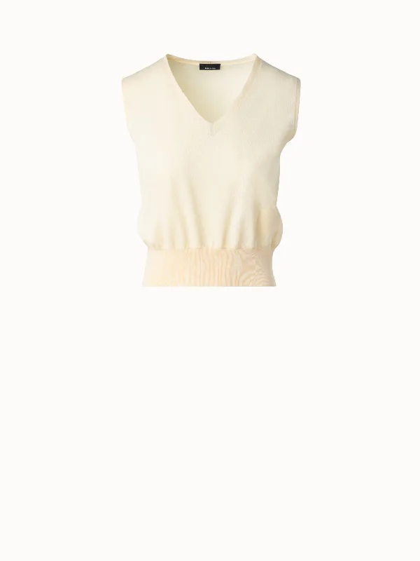 Sea Island Cotton Knit Top with V-Neck