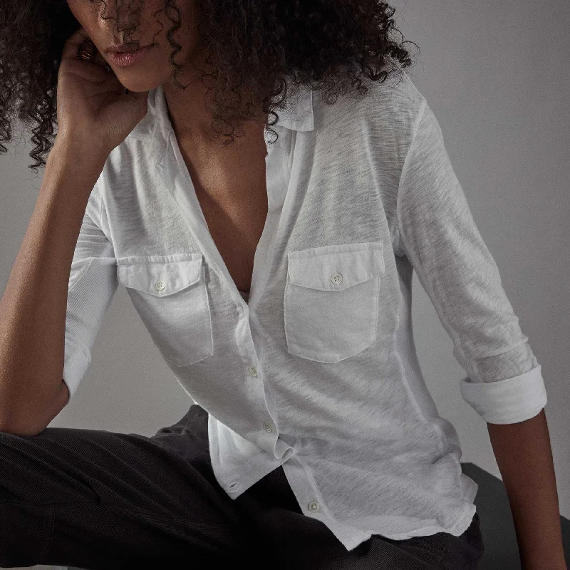 Sheer Slub Side Panel Shirt - White