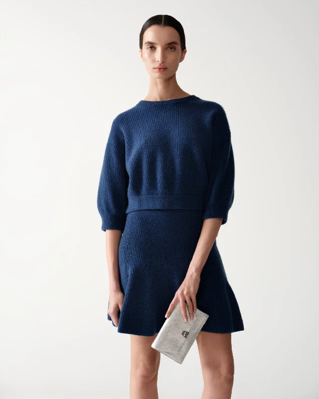 Short Cashmere A-Line Rib Knit Skirt