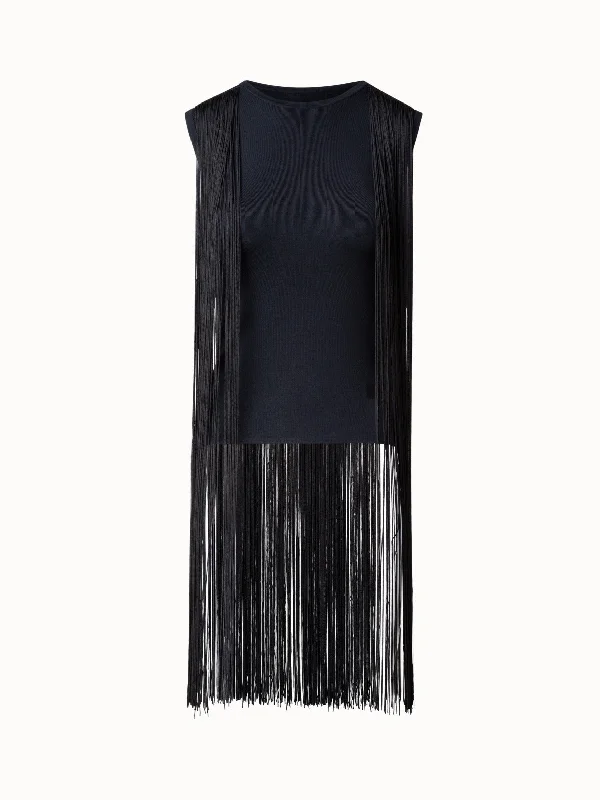 Silk Lurex Top with Long Fringes