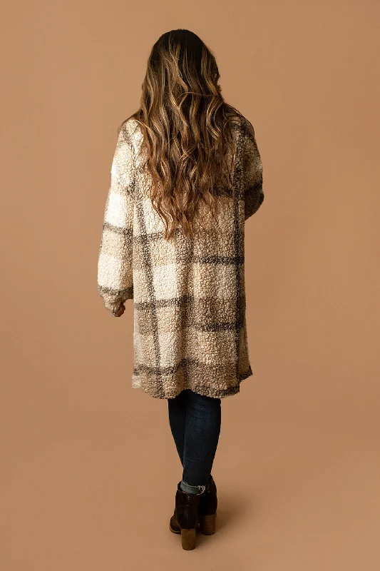 Something Real Plaid Teddy Coat (Beige) | FINAL SALE