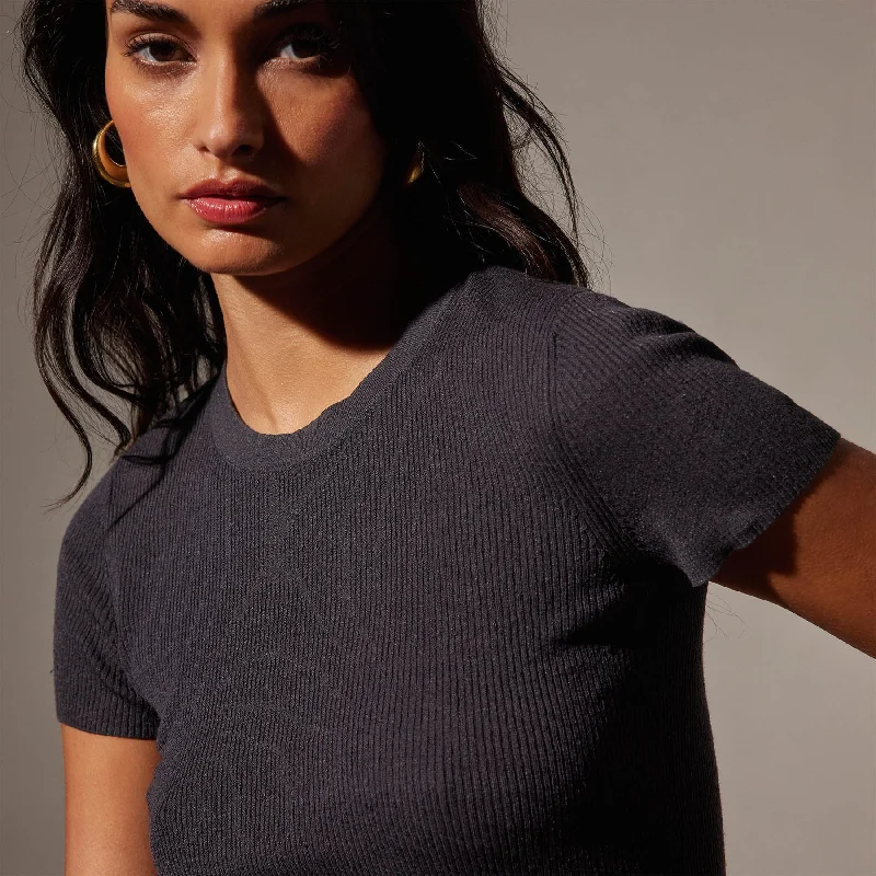 Stretch Linen Ribbed Tee - Magma