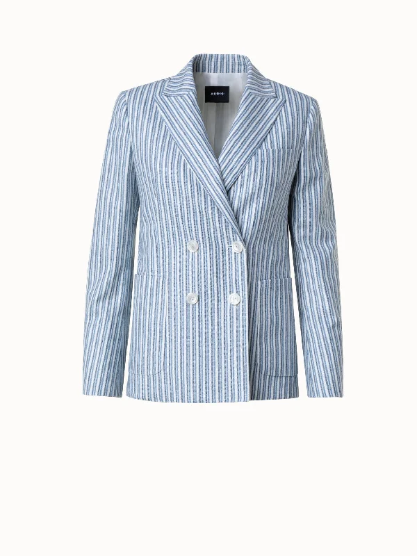 Striped Wool Flannel Double-Breasted Jacket