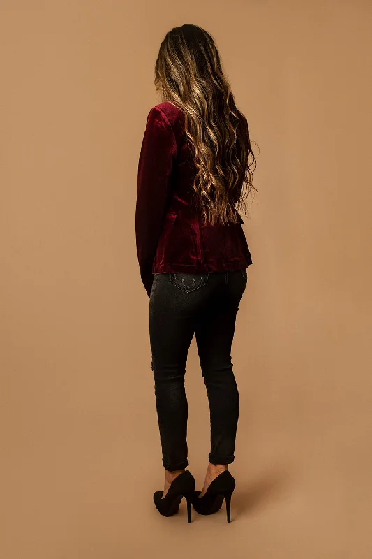 Take Me Back Velvet Blazer (Burgundy)