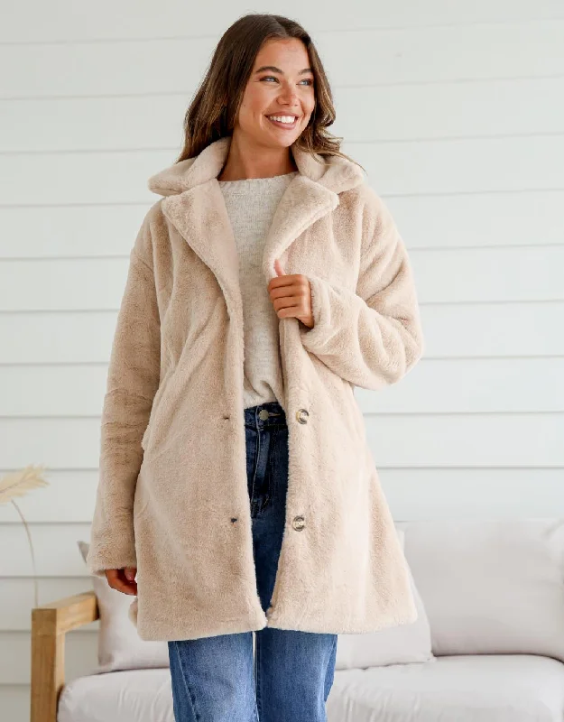 Teddy Faux Fur Jacket - Beige