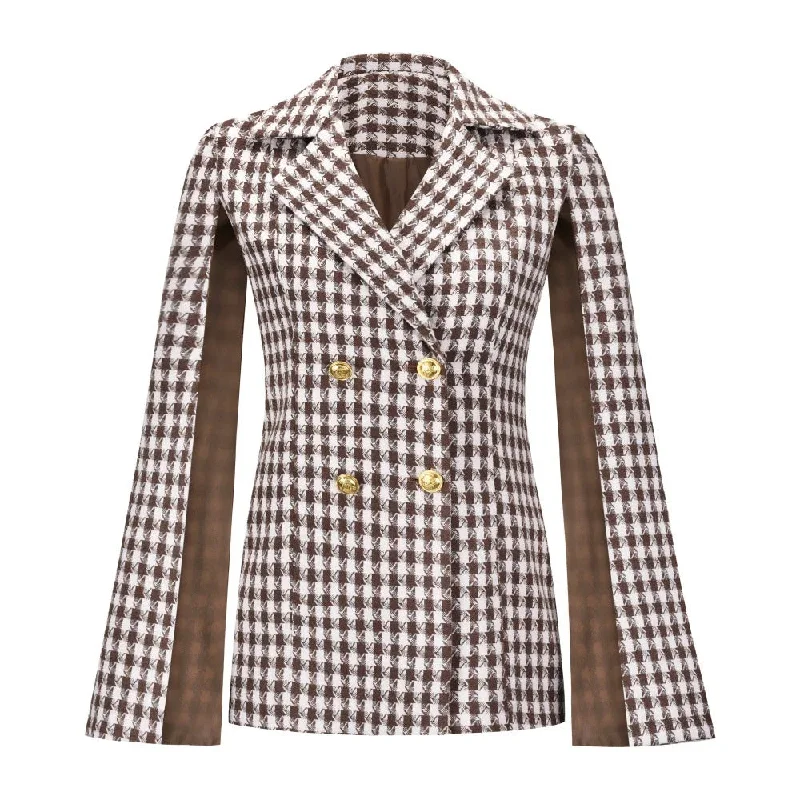 Thousand Bird Plaid Elegant Buttons Hepburn Temperament Autumn Jacket