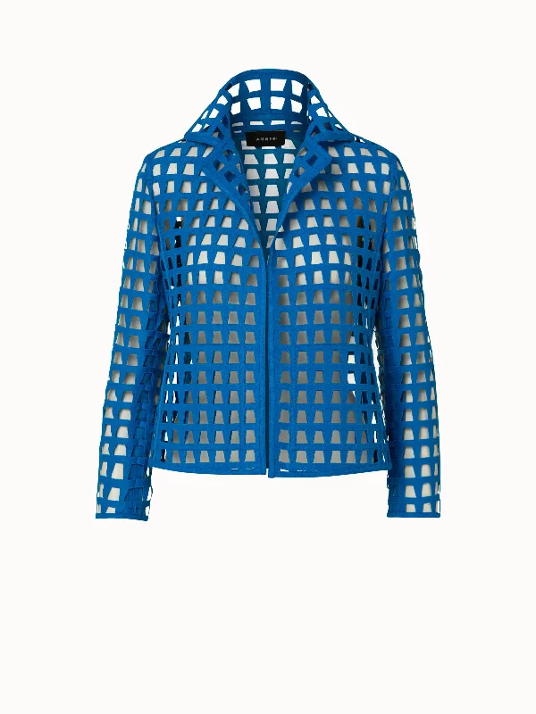 Trapezoid Grid Embroidery Short Jacket