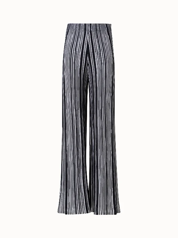 Wide Knit Pants with Asagao Stripes Jacquard in Silk Wool Blend